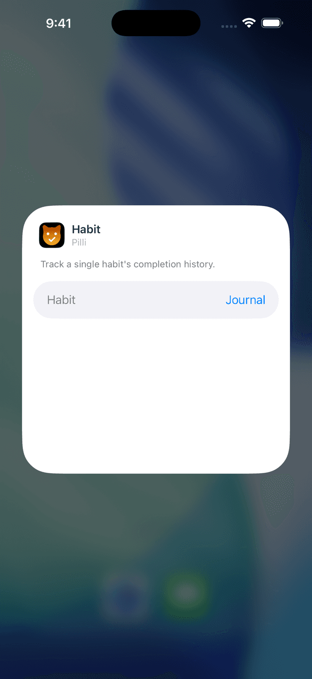 Widget configuration with Journal selected as the habit