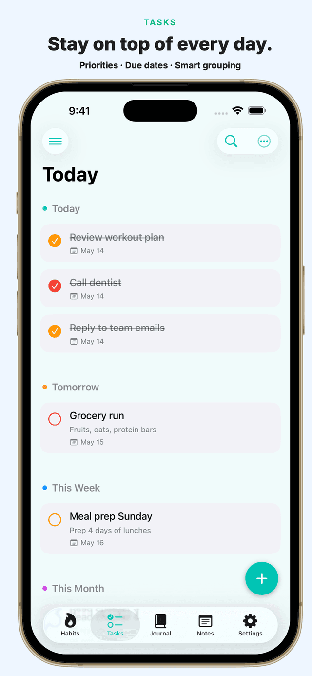 Pilli Tasks screen